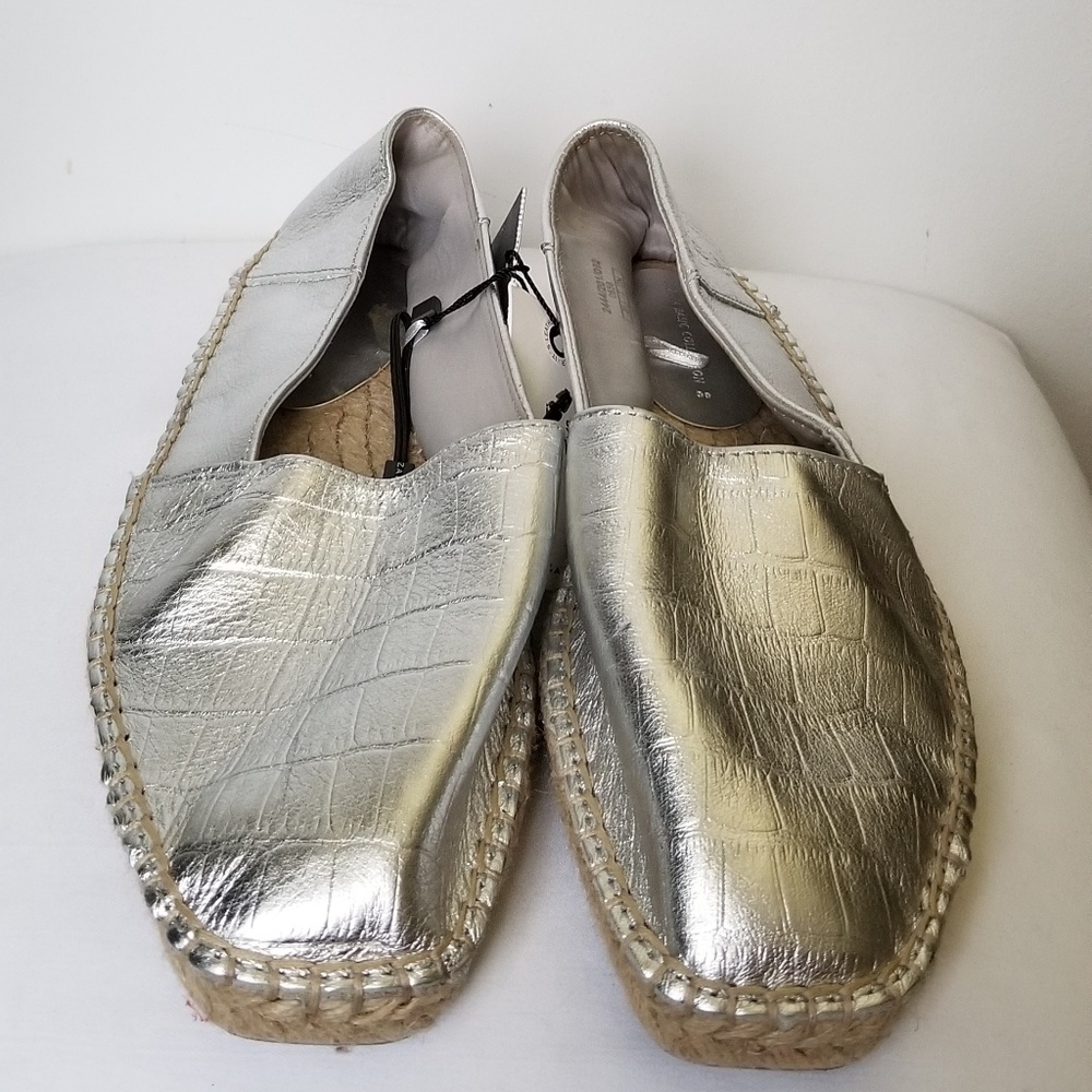 NEW Zara Silver Low Espadrilles. Leather.